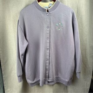 Baxter & Wells Woman Sport 1X Lavender Embroidered Daisy Chain Cardigan Vtg